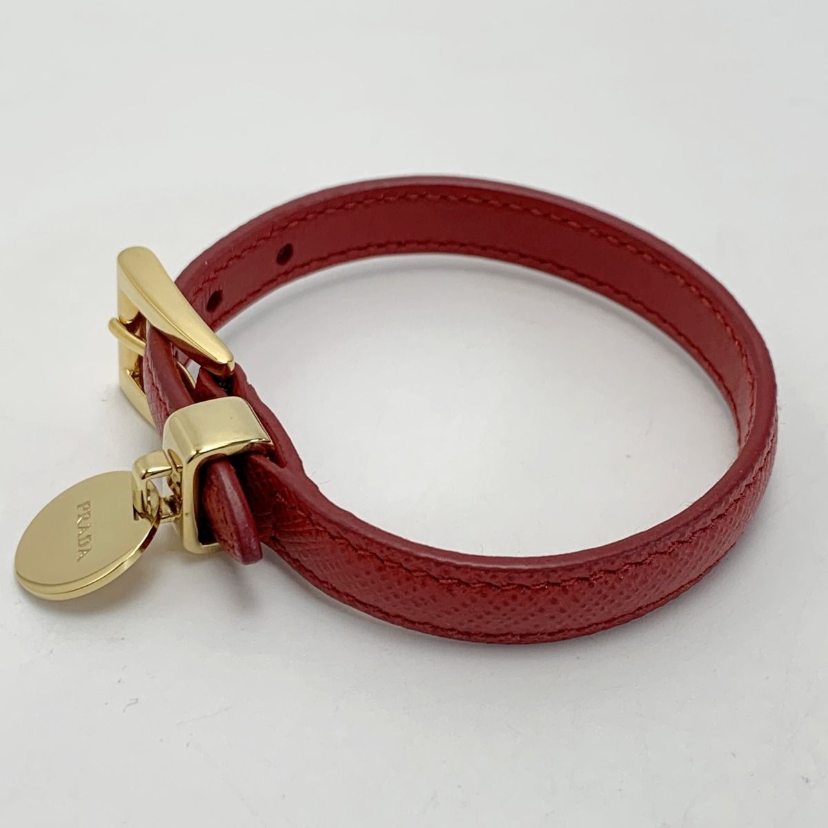 Prada Leather Red X Gold Hardware Bracelet with Box