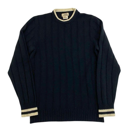 Hermes Wool Lycra Sweater Rib Knit Crew Neck Long Sleeve L Size Men's