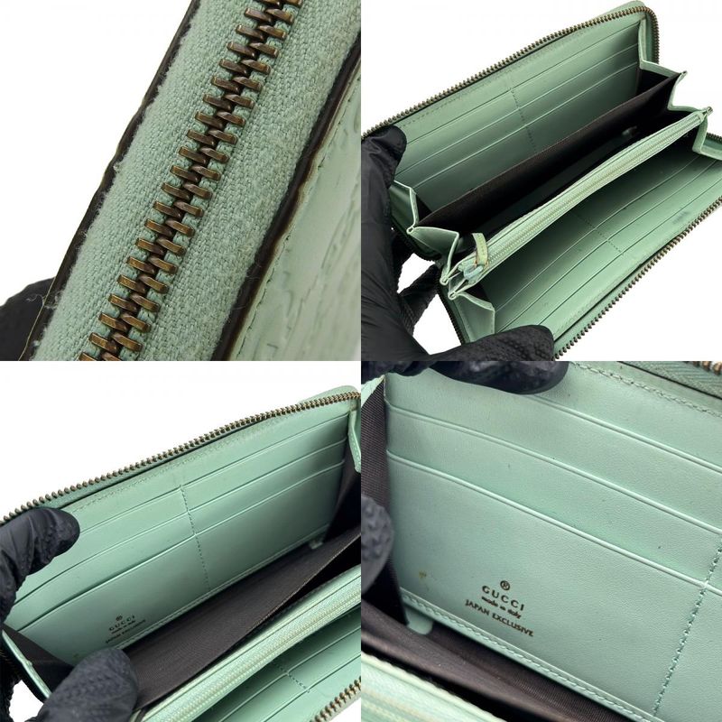 Gucci Long Wallet Round Zipper 548058 Sima Leather Mint Green Color Linea Cat