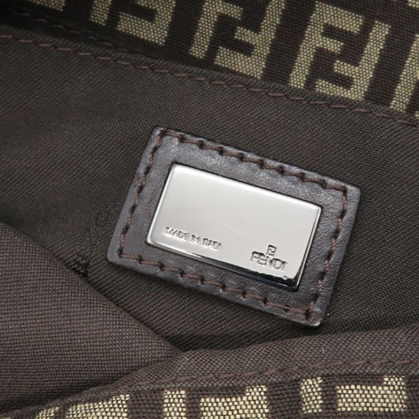 Fendi Shoulder Bag Zucchino Canvas Leather Brown Silver Hardware Brown 8bt075