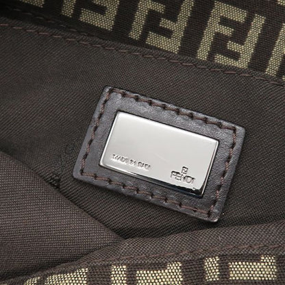 Fendi Shoulder Bag Zucchino Canvas Leather Brown Silver Hardware Brown 8bt075