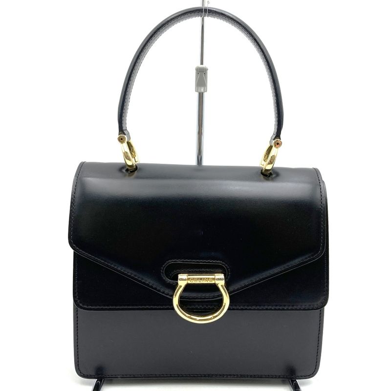 Celine Handbag Leather Vintage Black Gancini Leather Women