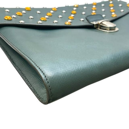 Prada Vr074c Clutch Bag Second Bag Clutch Pochette Studded Triangle Logo