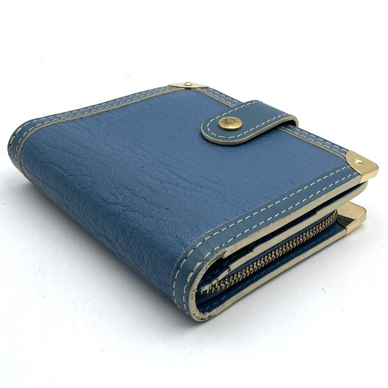 Louis Vuitton M91829 Compact Zip Bifold Wallet Blue Leather Women
