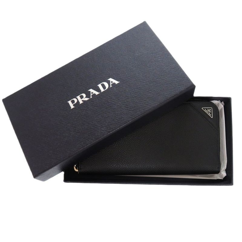 Prada Soft Calf Triangle 2ml317 Leather Black 0781 Black Long Wallet Prada