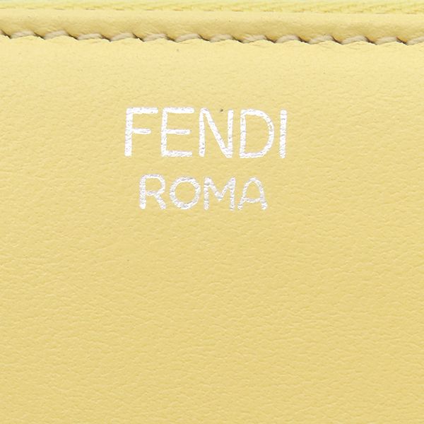 Fendi Long Wallet Robot Face Zip Around Leather Yellow Silver Hardware Round