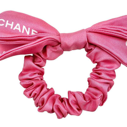 (near Fine) Chanel Aa9064 Logo Silk Ribbon Chou Pink Hair Accessory W/box Used