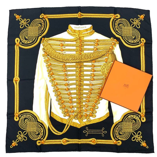 Hermes Carre 90 Scarf Silk Scarf Brandebourgs Brandenburg Black And Gold