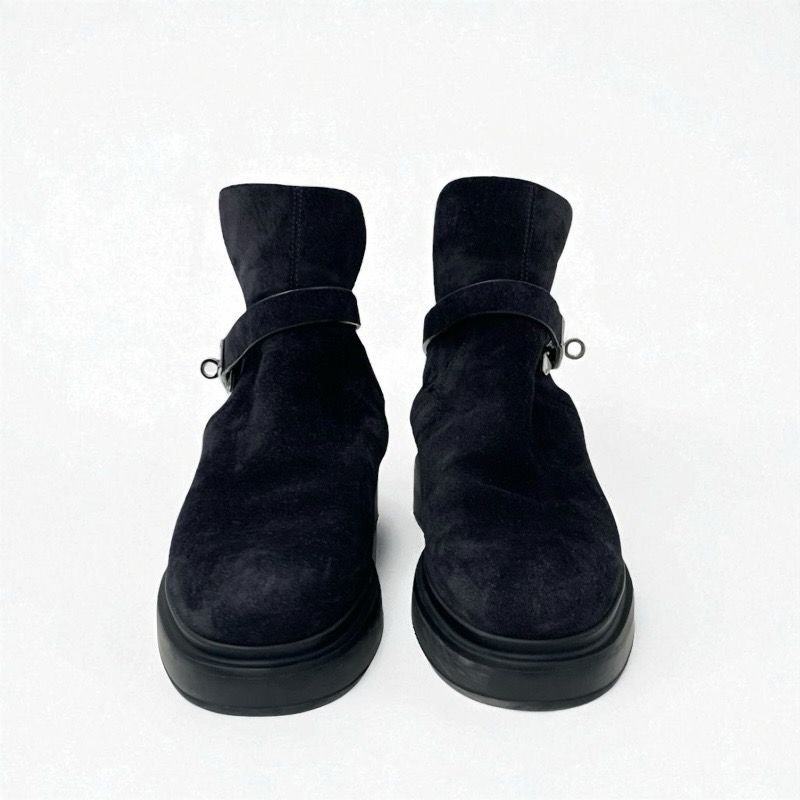 Hermes Veo Boots Short Boots Shoes Suede Mouton Black Silver Kelly Hardware