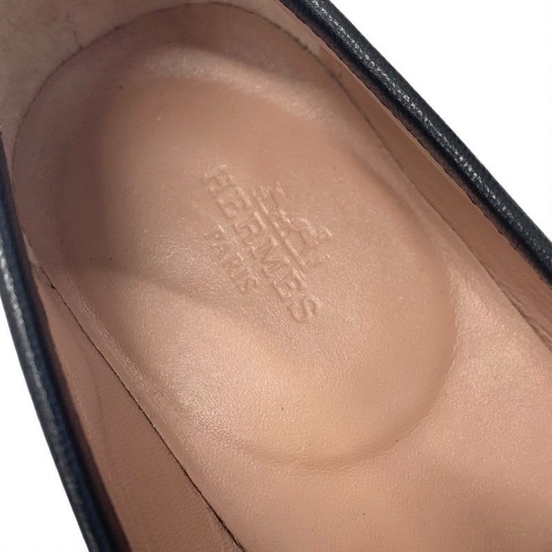 Hermes Paris Loafers Shoes Leather Black Silver Moccasins Flat Hhardware