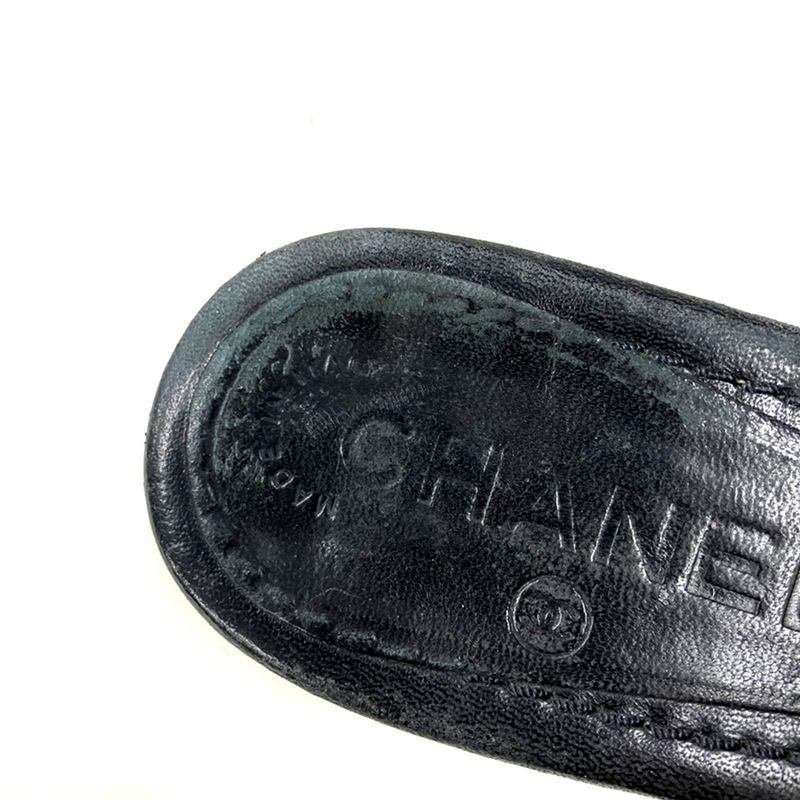 Chanel Camellia Strap Leather Sandals Black