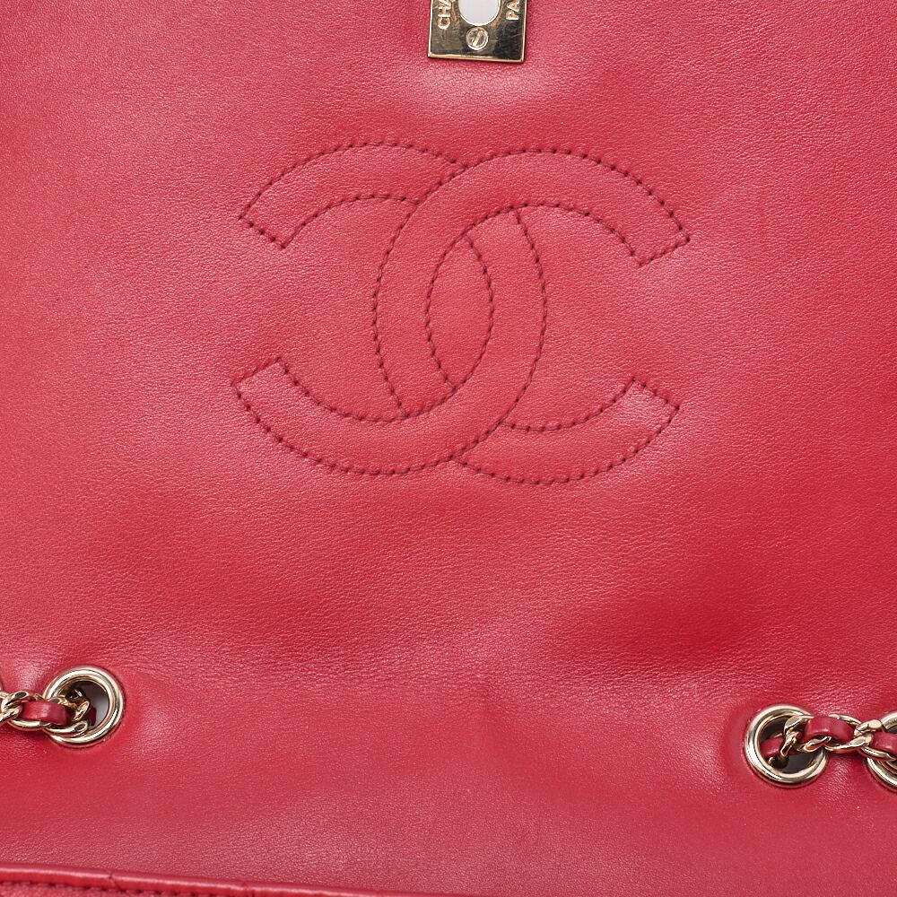 Chanel Shoulder Bag Calfskin V-stitched Red Coco Mark Single Flap With Gold