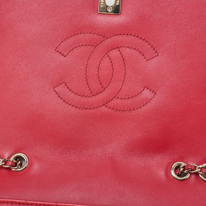 Chanel Shoulder Bag Calfskin V-stitched Red Coco Mark Single Flap With Gold