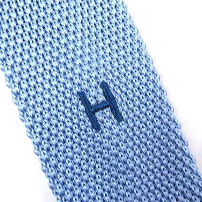 Hermes Tête À Tête Écestre Silk Horse Print Hose H Logo Knit Tie Light Blue