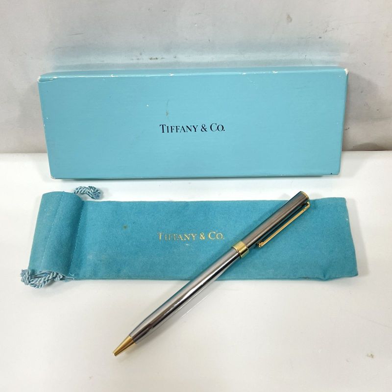 Tiffany & Co T-Clip Ballpoint Pen Blue Ink Storage with Bag and Box Writing