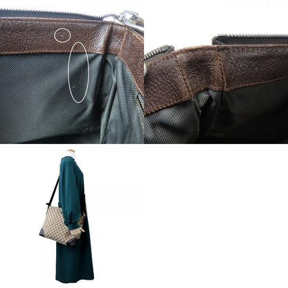 Gucci Shoulder Bag 110054 GG Canvas Leather Beige Dark Brown Silver Hardware