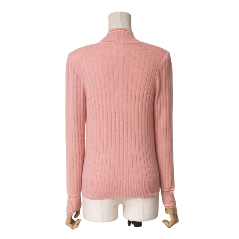 Chanel Knit 01P CC Logo Coco Mark All Cashmere Sweater V-neck Pink [recommended]