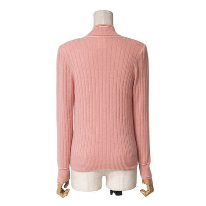 Chanel Knit 01P CC Logo Coco Mark All Cashmere Sweater V-neck Pink [recommended]
