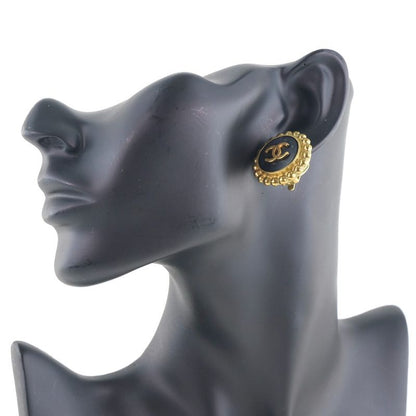 Chanel Coco Mark Vintage Gold Plated Black 95P Ladies 27.0g Earring