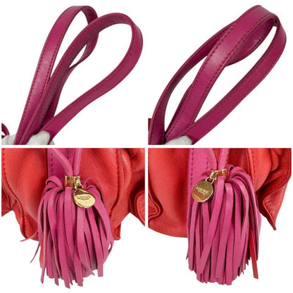 Loewe Flamenco Shoulder Bag Nappa Leather Anagram Logo Pink Red Tassel 2WAY