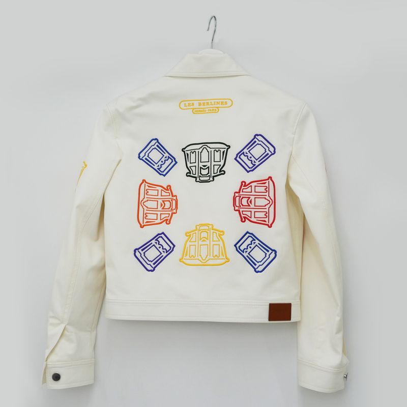 Hermes Multicolor Embroidery Jacket 4e0258dn 38 Ivory Cotton Ladies