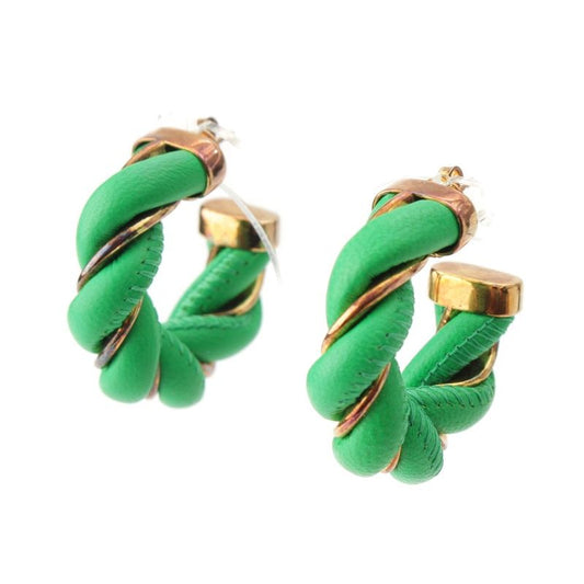 Bottega Veneta Leather Twisted Hoop Earrings Accessories Ag925 Gold And Green