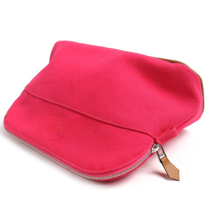 Hermes Bolide Pouch MM Hibiscus H Logo Embroidery Leather Use 100% Cotton