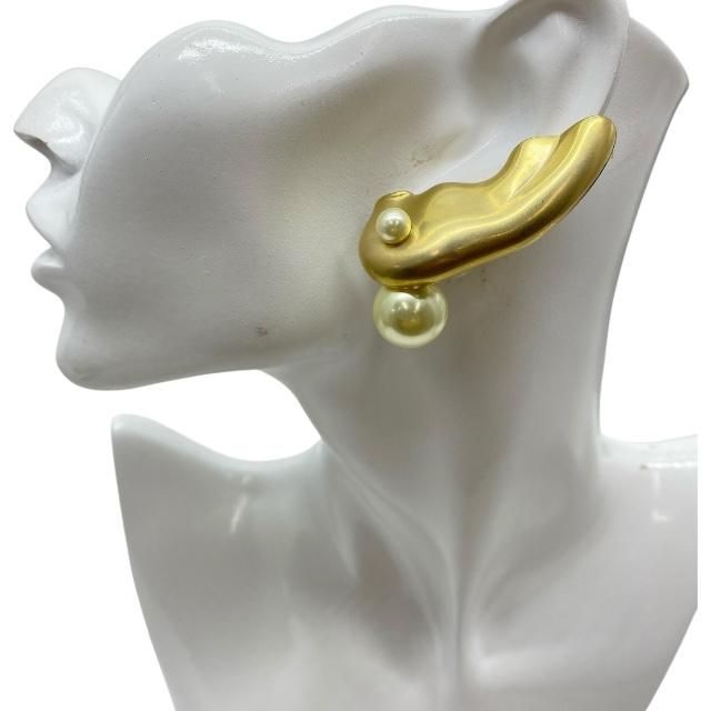 Christian DIOR Ear Cuff Earrings Earring Accessories Pearl GP Gold White For