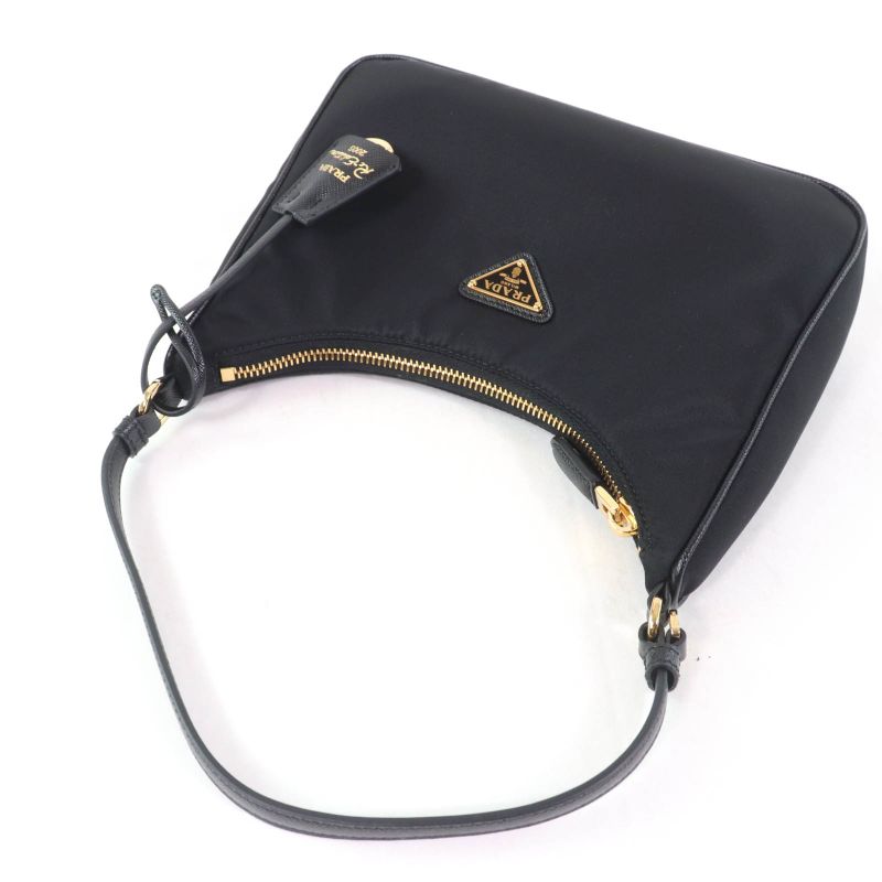 Prada Re-edition 2005 Re-nylon Triangle Logo Mini Nylon Handbag Black Gold