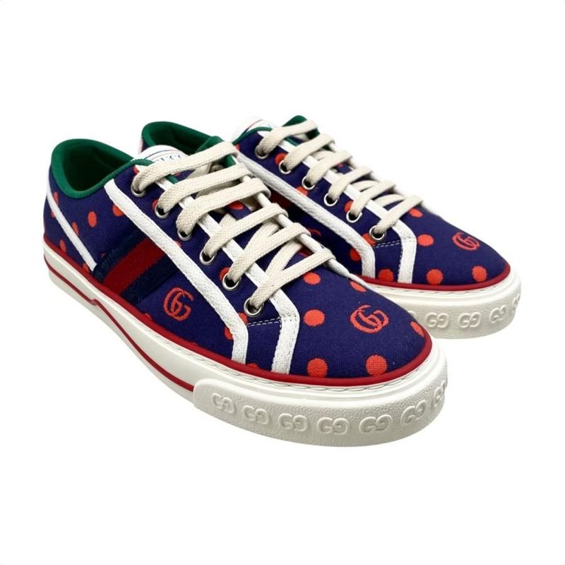 Gucci Sneakers Tennis 1977 Low Cut 606110 38 1 2 Size Double G Dot Navy Red