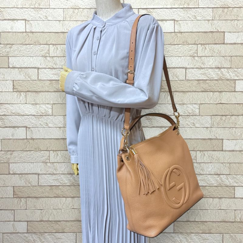 Gucci Outlet Soho Shoulder Bag Leather 536194 Beige Women's Gucci  Gucci