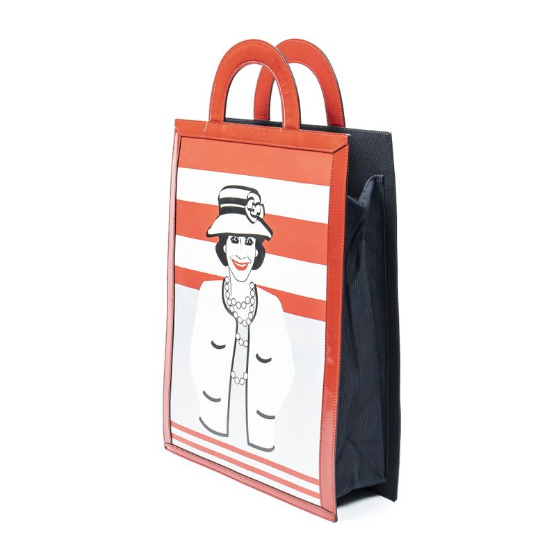 Chanel Rare Vintage Coco Mademoiselle Short Handle Print Tote Red White Black