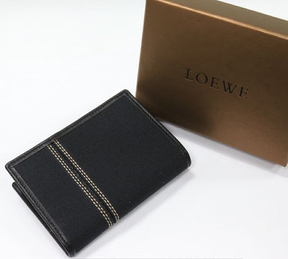 Loewe Foldable Card Case Pass Case Canvas Calf Black 060404