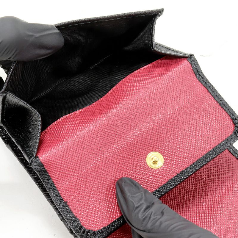 Prada Saffiano Multicolor Compact Wallet With Coin Purse Saffiano Leather Nero