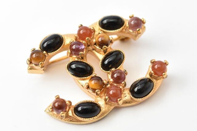 Chanel Brooch Chanel Pin Brooch Coco Mark Gripoa Color Stone Gold