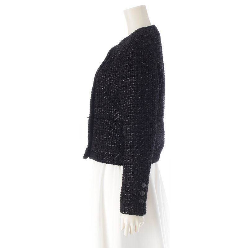 Chanel Cotton Blend Coco Button Collarless Jacket P73350v64896 Black 36