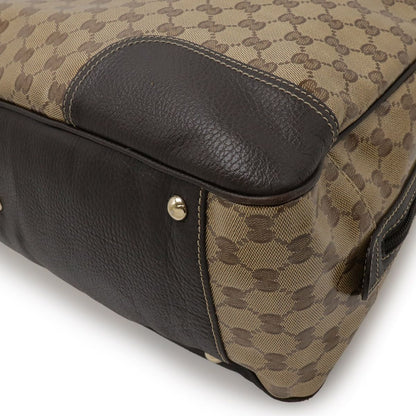 Gucci Sherry Boston Bag Handbag Coated Canvas Leather Khaki Beige Dark Brown