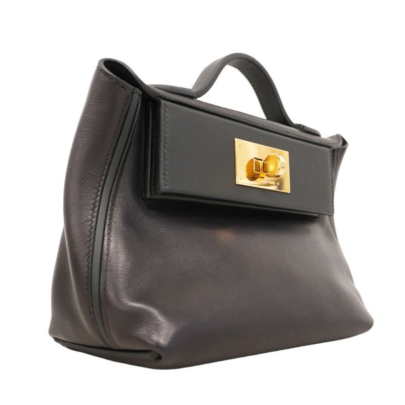 Hermes Handbag Van Cattle Mini Evercolor Swift Black Gold Hardware K Engraved