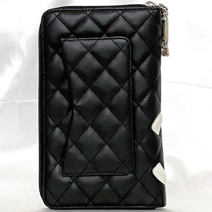 Chanel Round Zipper Long Wallet F21275 Black White