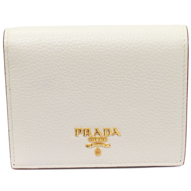 Prada Bifold Wallet With Coin Purse Dino Collar Compact Wallet In Calf Ivory