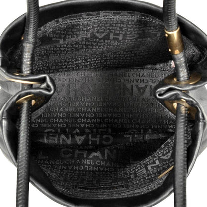 Chanel Camellia Tote Bag Lambskin Black White Logo