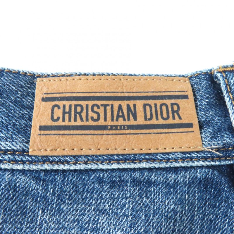 Christian DIOR 422j21a3830 100% Cotton Trapeze Denim Miniskirt With Logo Patch