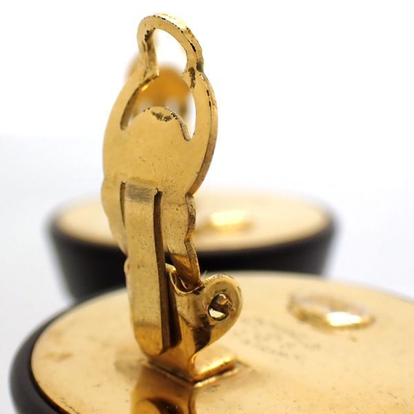 Chanel Earring 2 8 Coco Mark Black X Gold GP Round Large Vintage