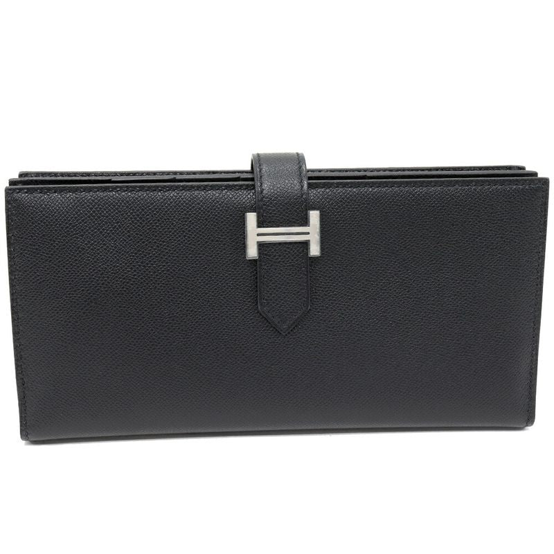 Hermes Long Zipper Wallet With Coin Purse Bearn Souffle Vaume D'adam Black