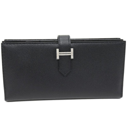 Hermes Long Zipper Wallet With Coin Purse Bearn Souffle Vaume D'adam Black