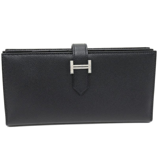 Hermes Long Zipper Wallet With Coin Purse Bearn Souffle Vaume D'adam Black