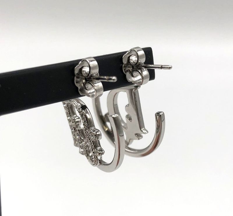 Dior Christian Dior Rhinestone Hoop Earrings Silver Ladies Men Fashion Vintage