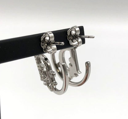 Dior Christian Dior Rhinestone Hoop Earrings Silver Ladies Men Fashion Vintage