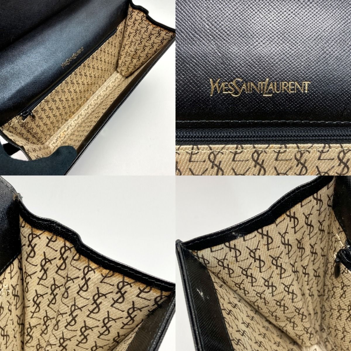 Yves Saint Laurent YSL Logo Clutch Bag Black Leather Vintage