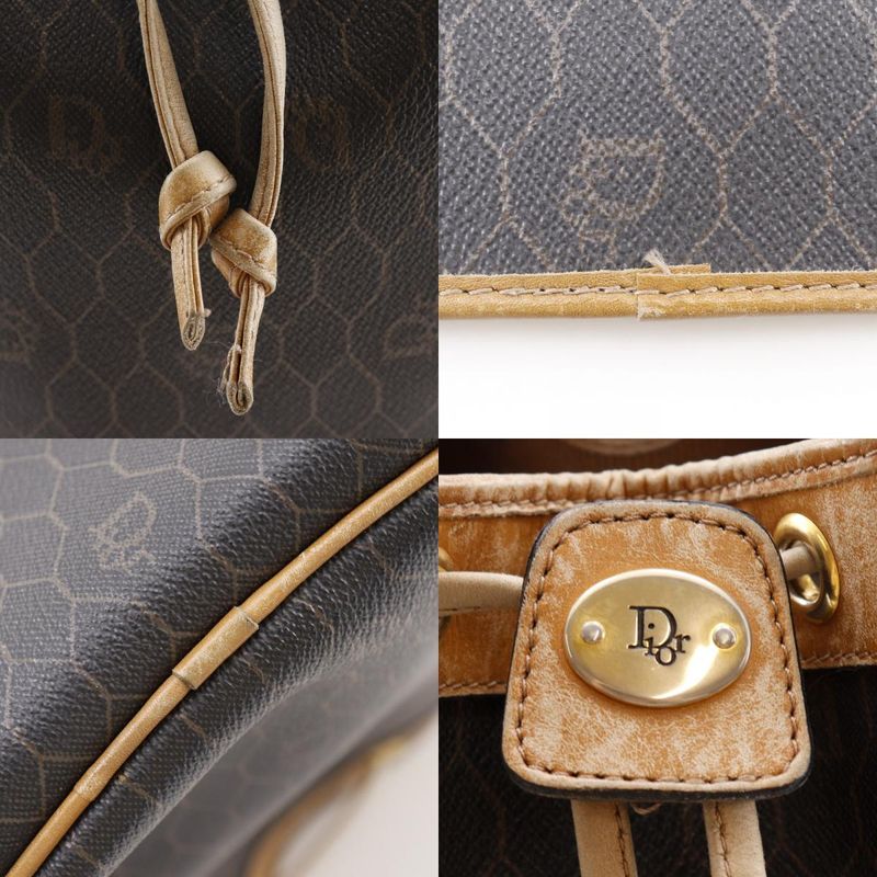 [dior] Christian Dior Honeycomb Pattern Vintage PVC Brown Ladies Shoulder Bag